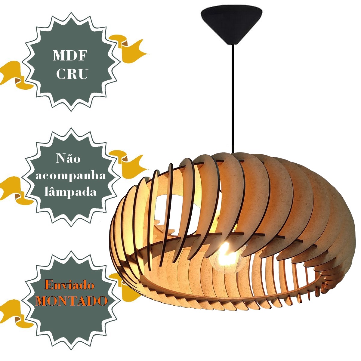 Lustre Luminária Pendente de Madeira MDF Mod. Sophia GD Inclinado