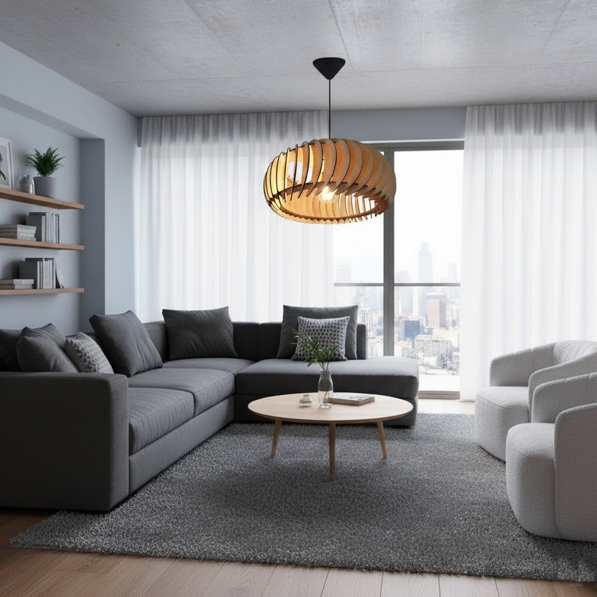 Lustre Luminária Pendente de Madeira MDF Mod. Sophia GD Inclinado