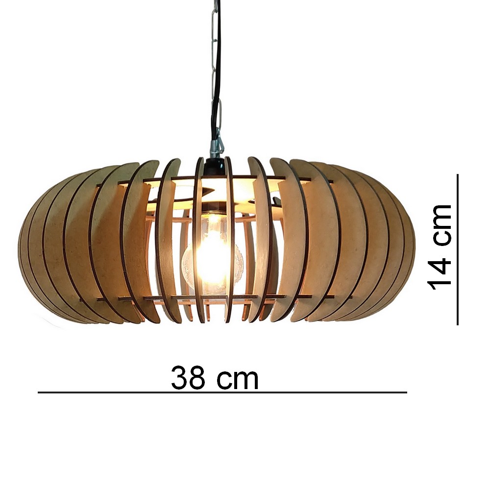 Lustre Luminária Pendente de Madeira MDF Mod. Sophia GD Reto