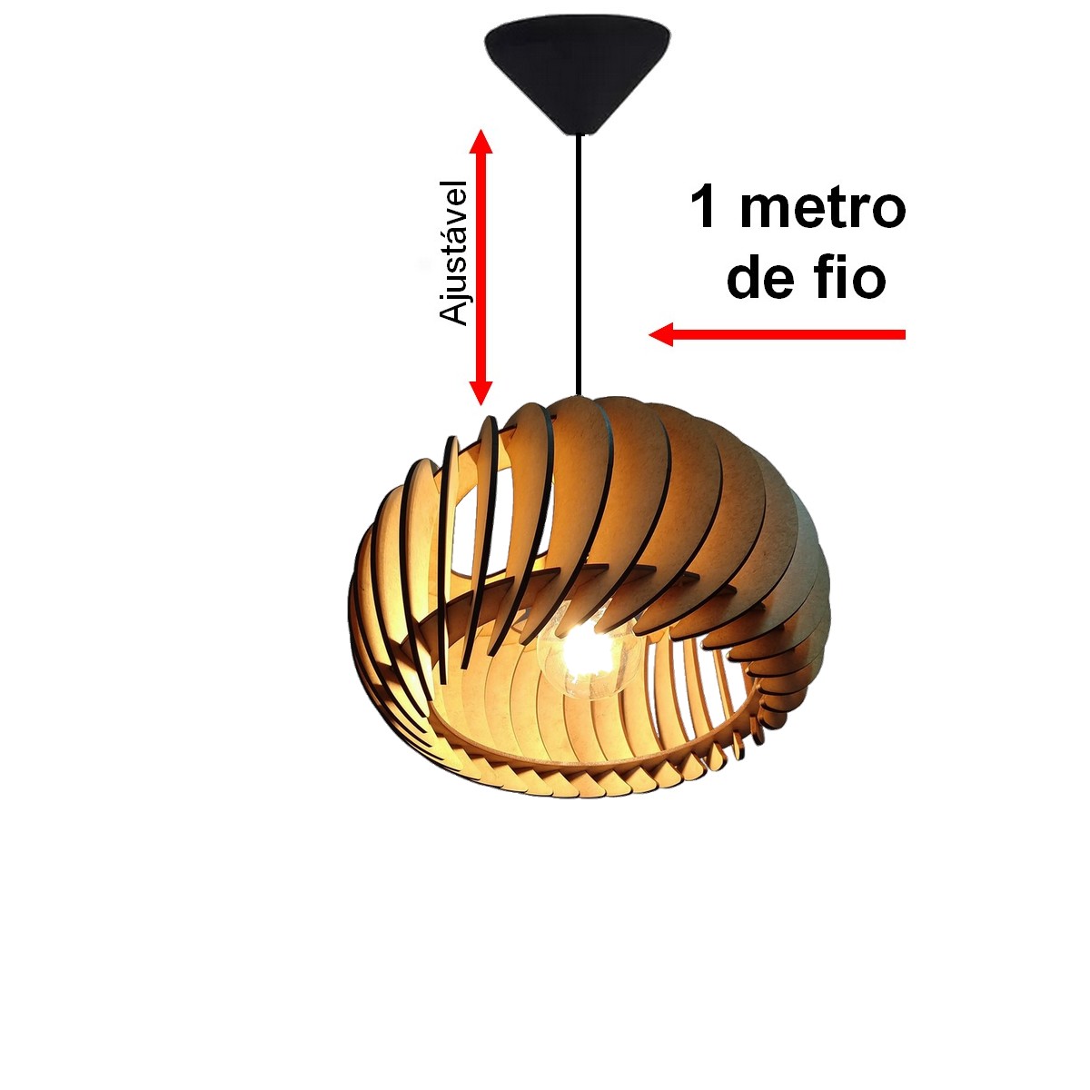 Lustre Luminária Pendente de Madeira MDF Mod. Sophia PQ Inclinado