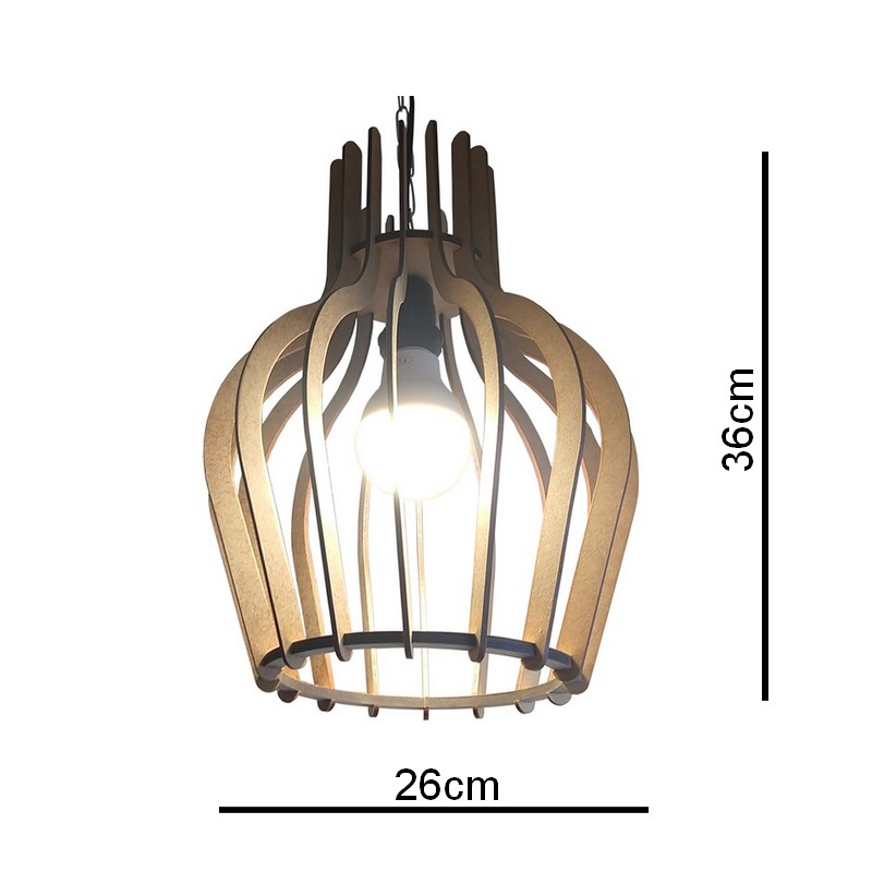 Lustre Luminária Pendente de Madeira MDF Mod. Tulipa