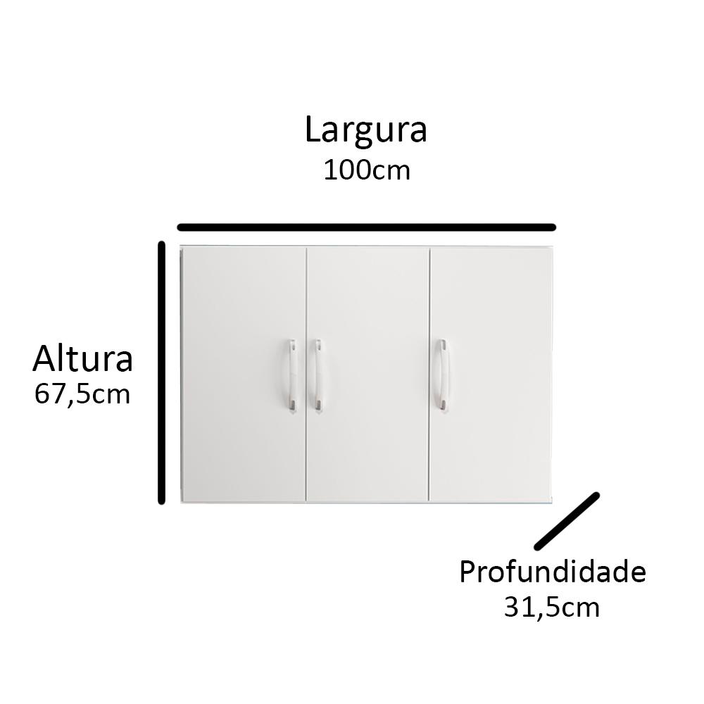 Armário Aéreo 3 Portas - Branco - EJ Móveis