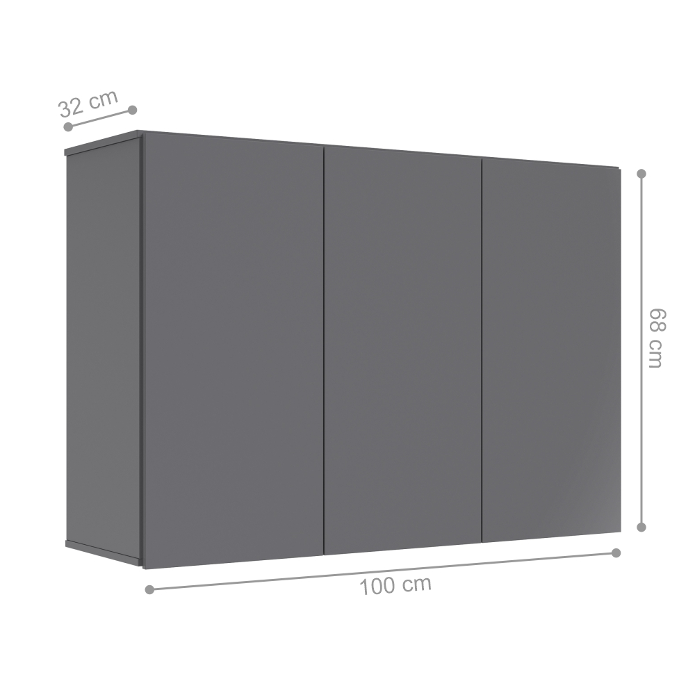Armário Aéreo Aliex 03 Portas Cinza