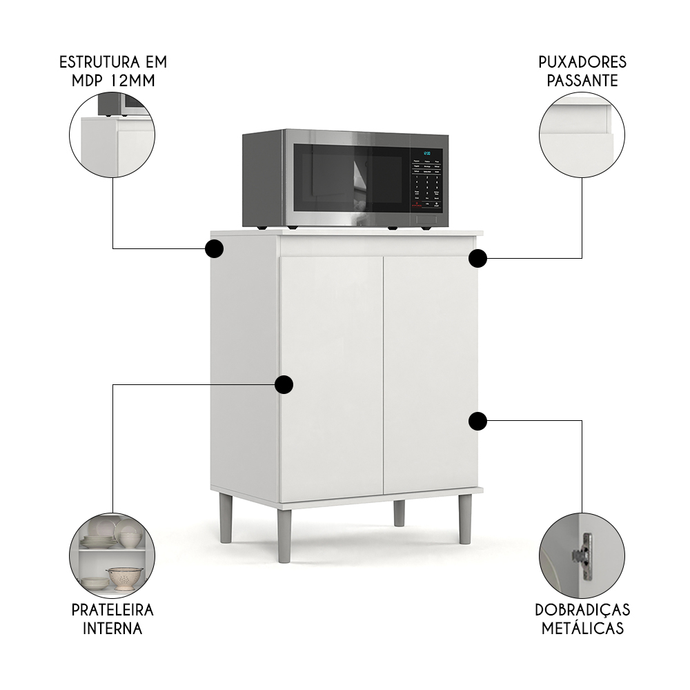 Balcão de Cozinha com Tampo 2 Portas 61cm Italy Branco - EJ Móveis
