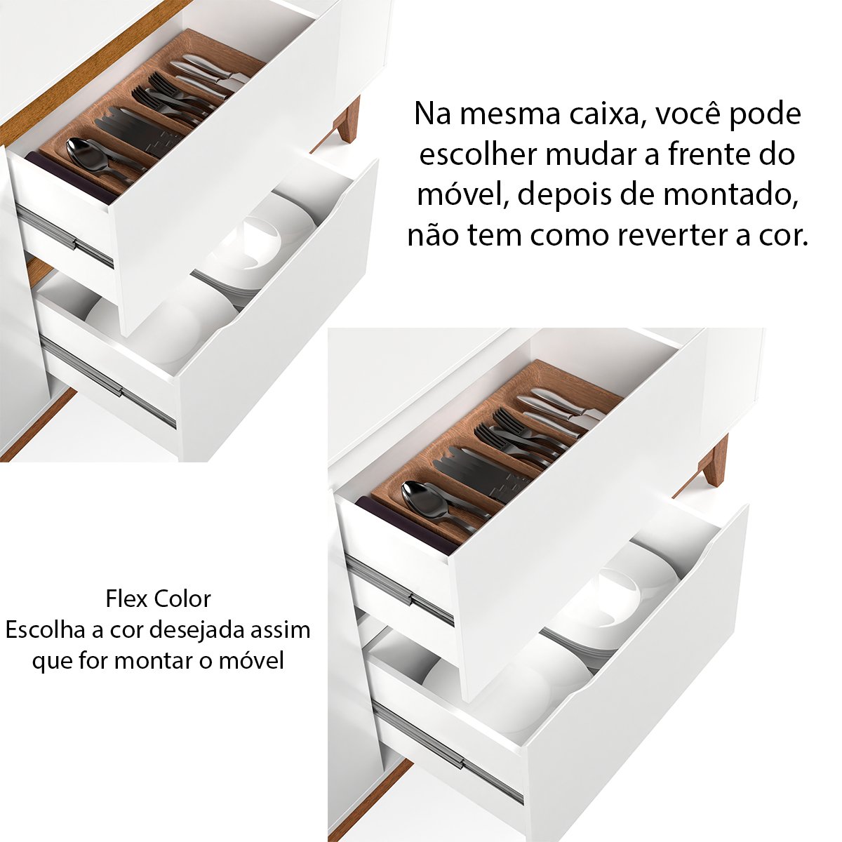 Buffet Aparador ara Sala de Jantar 2 Portas e 2 Gavetas Flop Branco