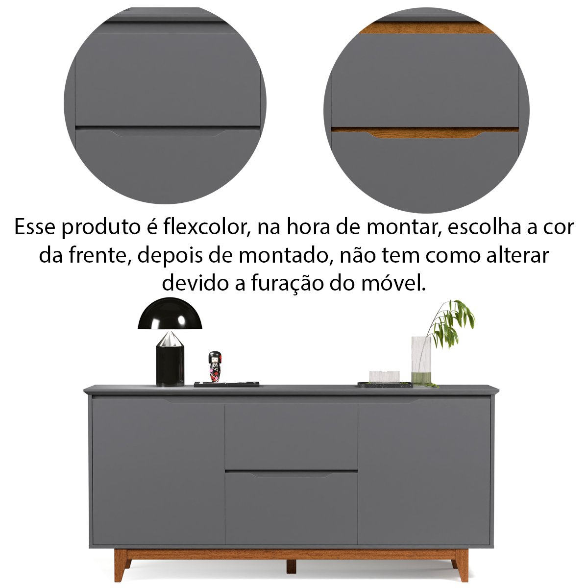 Buffet Aparador ara Sala de Jantar 2 Portas e 2 Gavetas Flop Cinza