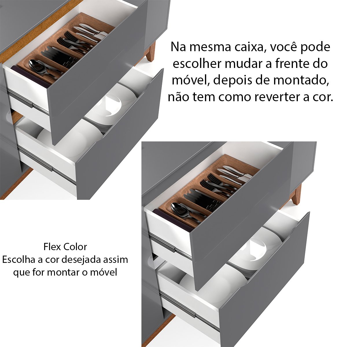Buffet Aparador ara Sala de Jantar 2 Portas e 2 Gavetas Flop Cinza