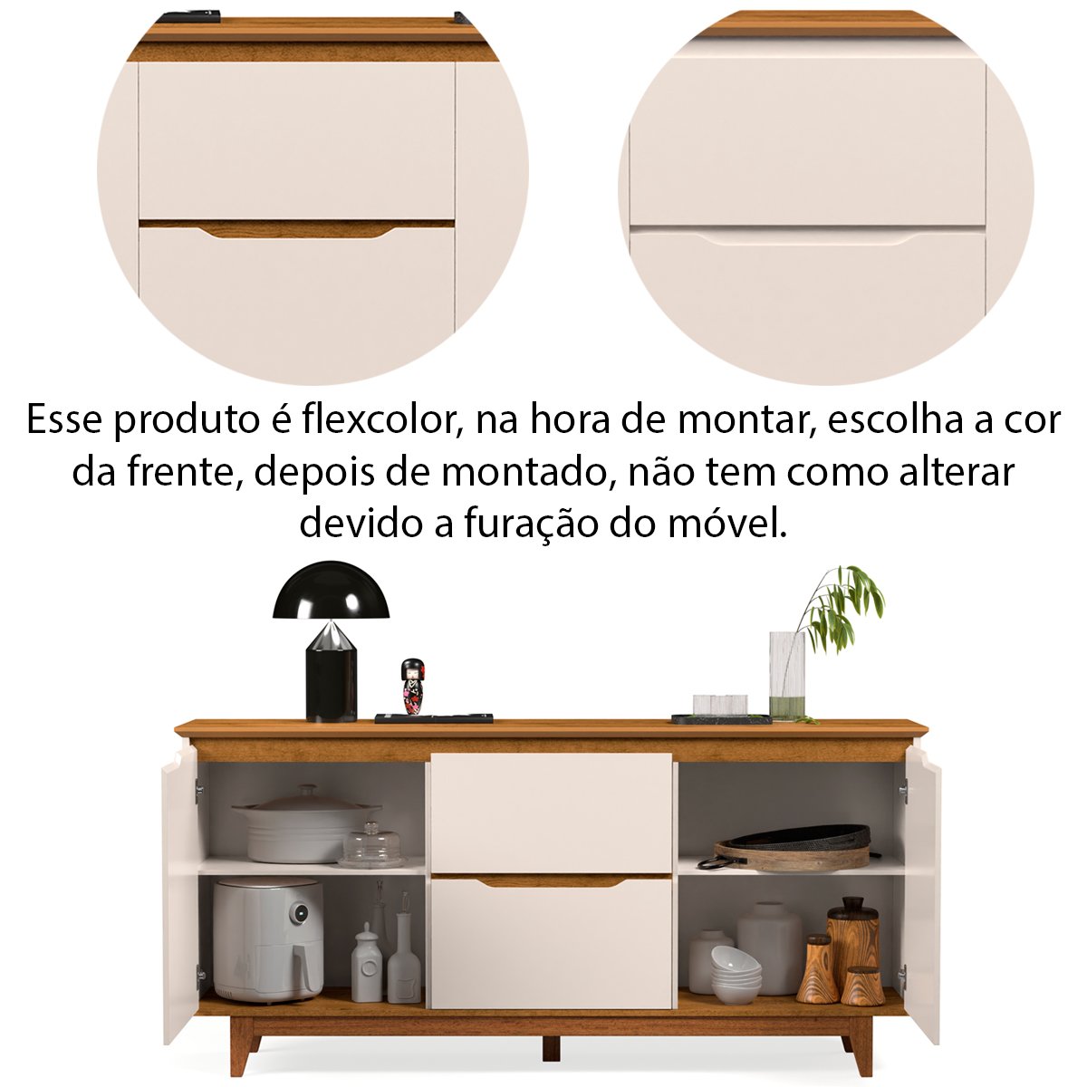 Buffet Aparador ara Sala de Jantar 2 Portas e 2 Gavetas Flop Off White/Freijó