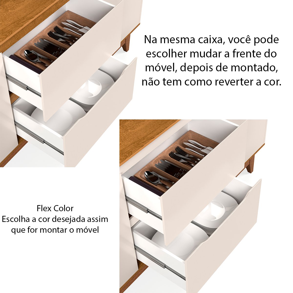 Buffet Aparador ara Sala de Jantar 2 Portas e 2 Gavetas Flop Off White/Freijó