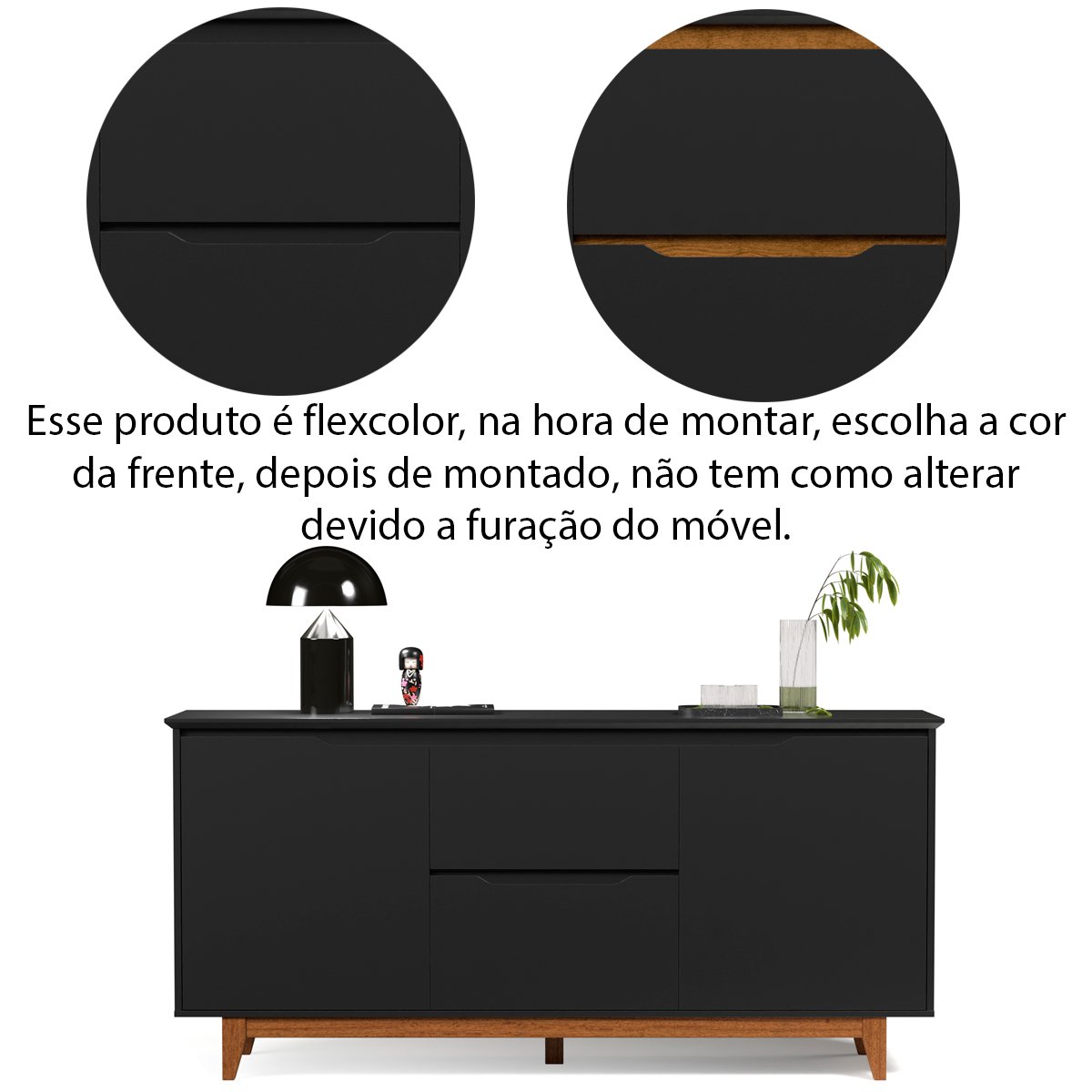 Buffet Aparador ara Sala de Jantar 2 Portas e 2 Gavetas Flop Preto