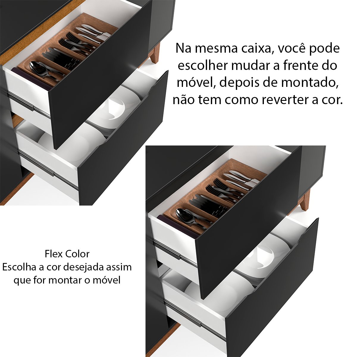 Buffet Aparador ara Sala de Jantar 2 Portas e 2 Gavetas Flop Preto