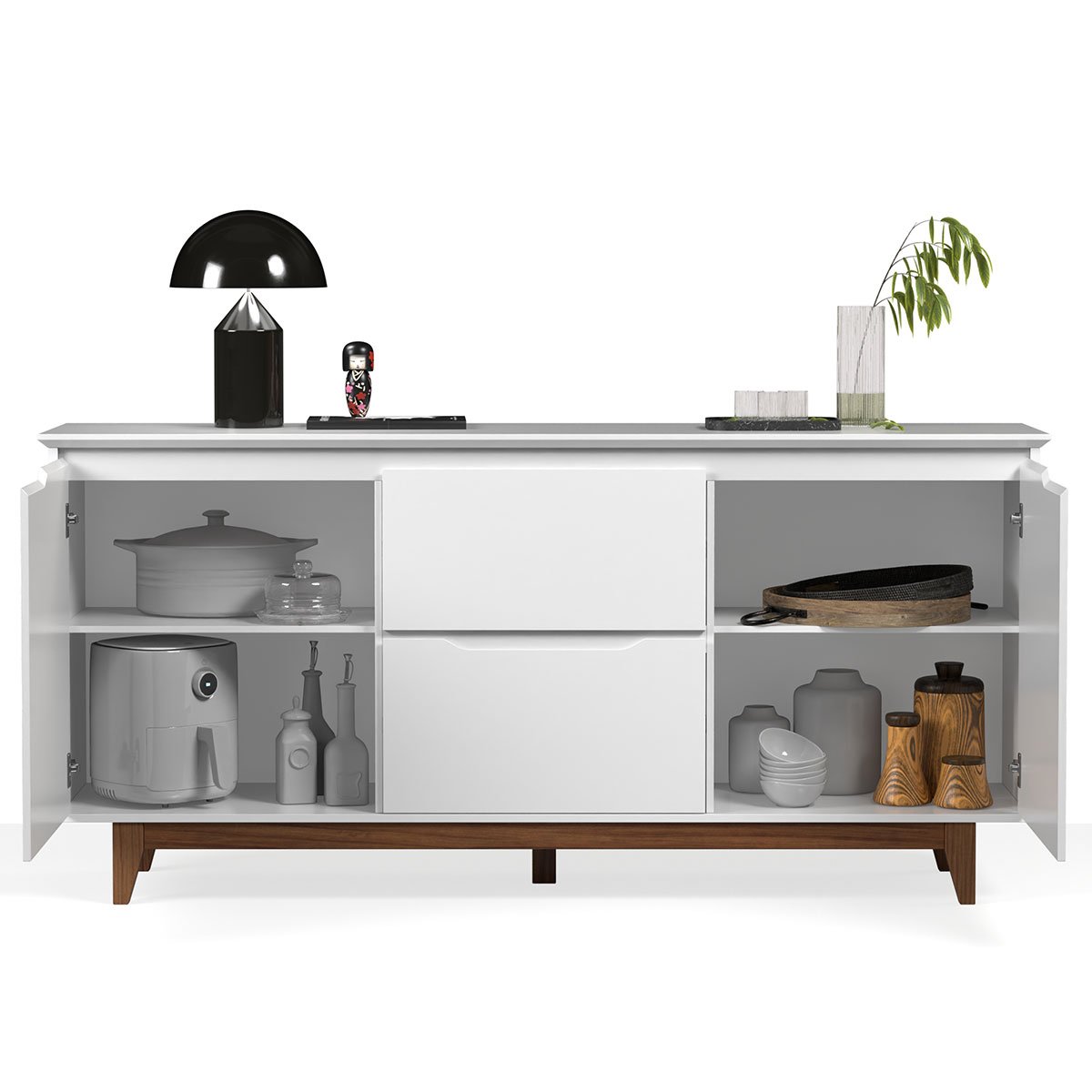 Buffet Aparador para Sala de Jantar 2 Portas 2 Gavetas Flop Branco