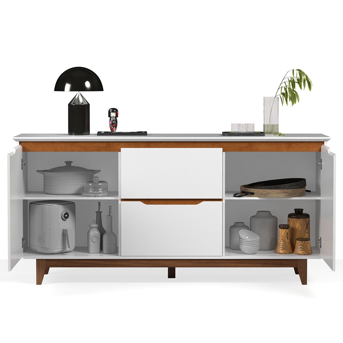 Buffet Aparador para Sala de Jantar 2 Portas 2 Gavetas Flop Branco