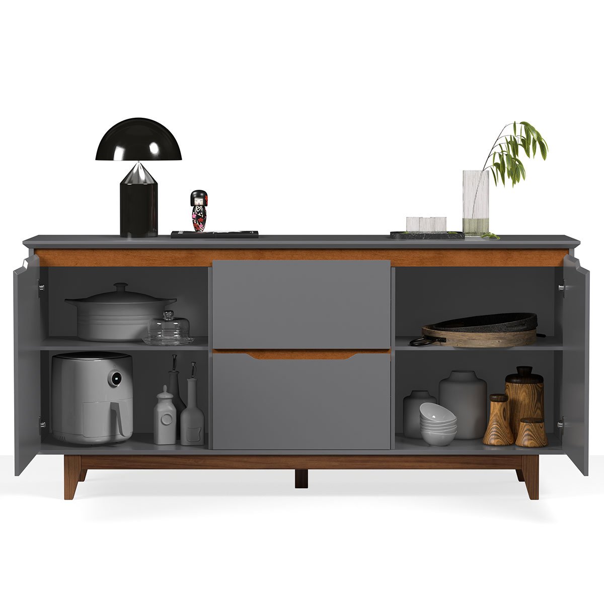 Buffet Aparador para Sala de Jantar 2 Portas 2 Gavetas Flop Cinza