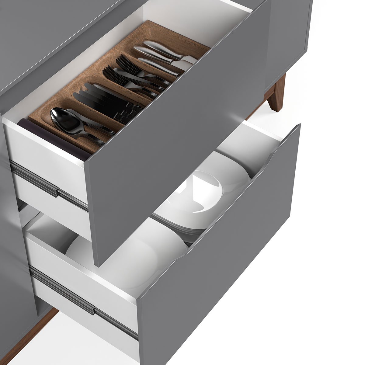 Buffet Aparador para Sala de Jantar 2 Portas 2 Gavetas Flop Cinza