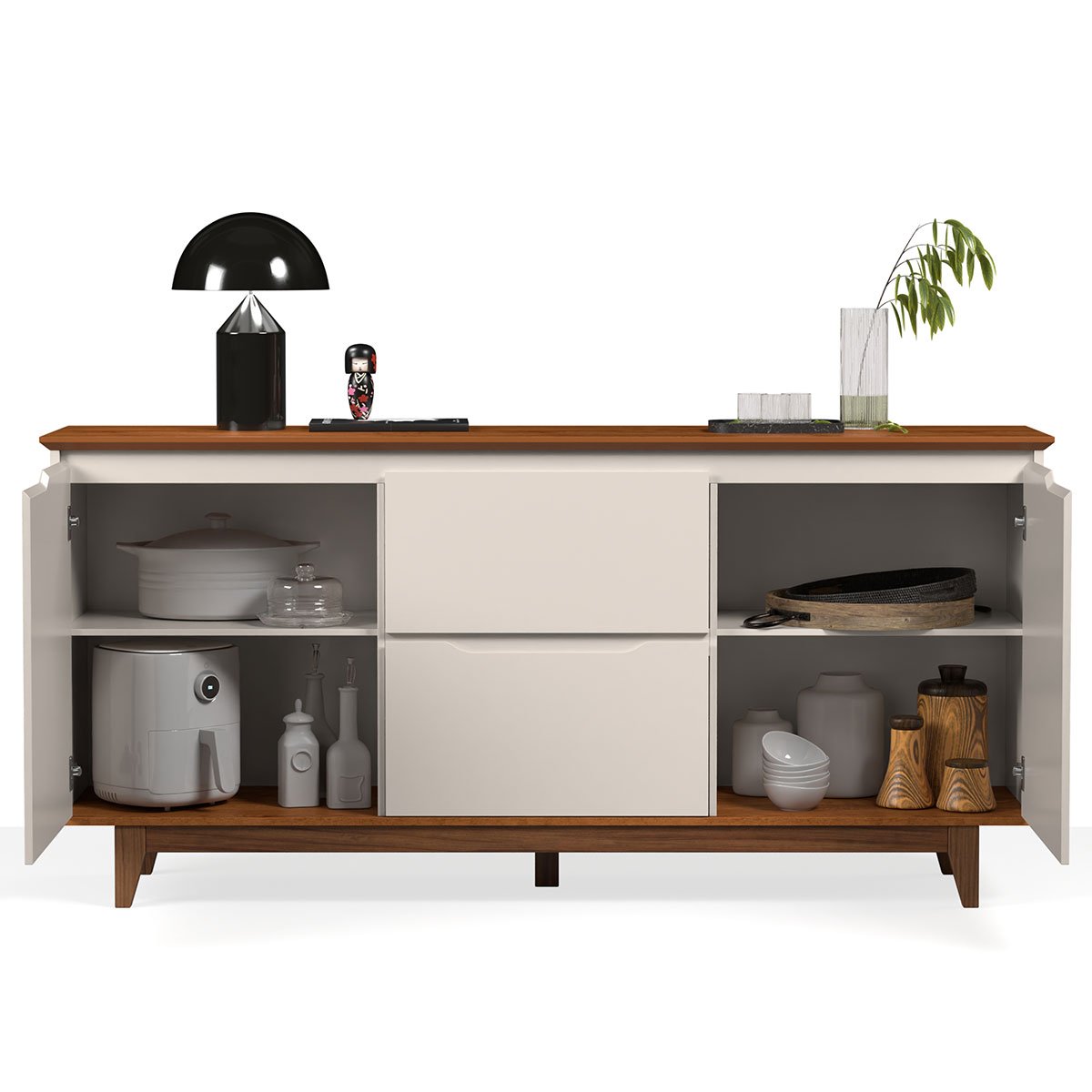 Buffet Aparador para Sala de Jantar 2 Portas 2 Gavetas Flop Off White/Freijó