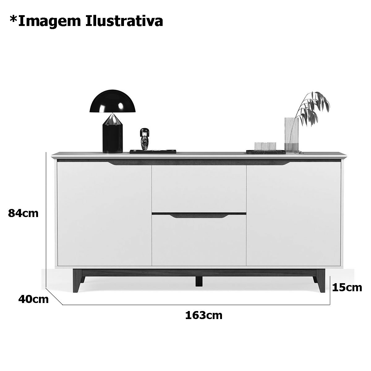 Buffet Aparador para Sala de Jantar 2 Portas 2 Gavetas Flop Off White/Freijó