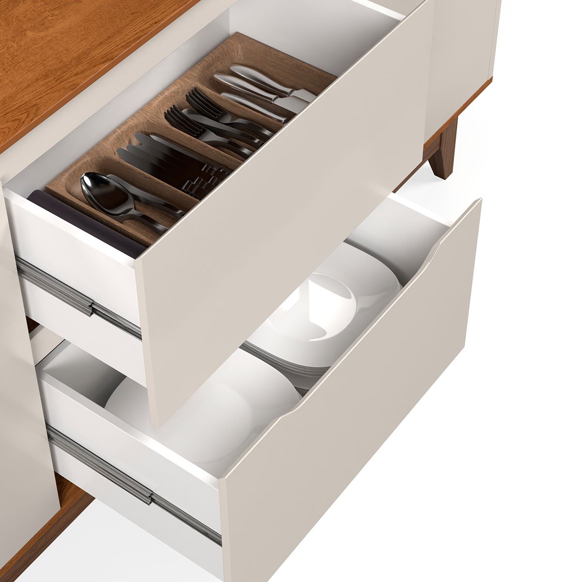 Buffet Aparador para Sala de Jantar 2 Portas 2 Gavetas Flop Off White/Freijó