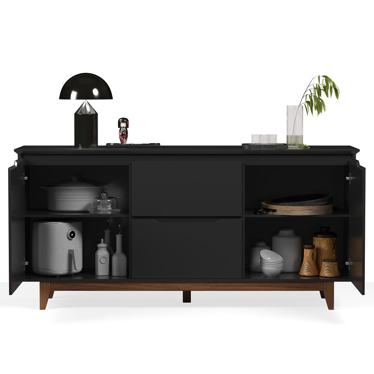 Buffet Aparador para Sala de Jantar 2 Portas 2 Gavetas Flop Preto