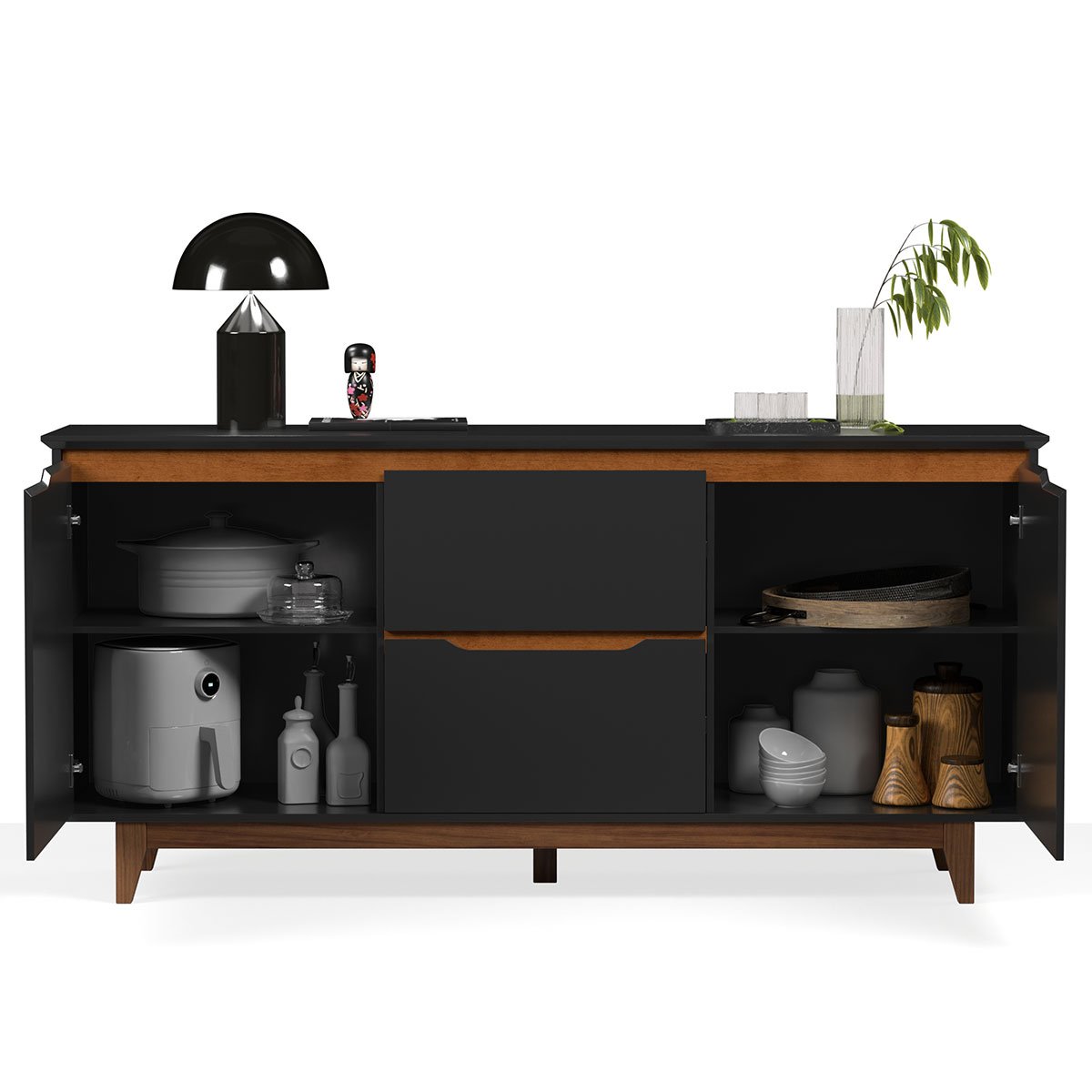 Buffet Aparador para Sala de Jantar 2 Portas 2 Gavetas Flop Preto