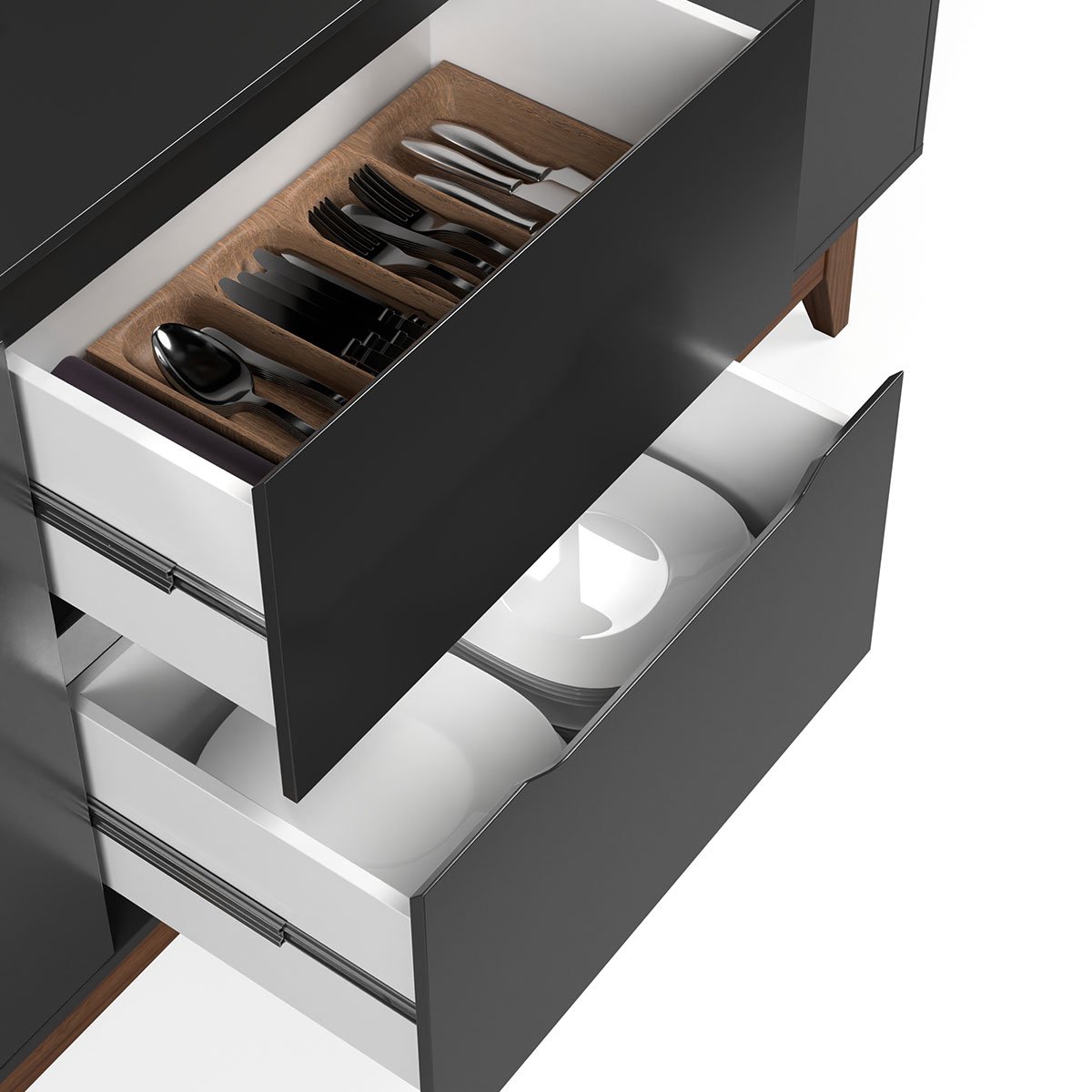 Buffet Aparador para Sala de Jantar 2 Portas 2 Gavetas Flop Preto