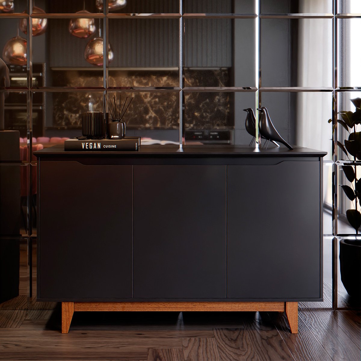 Buffet Aparador para Sala de Jantar 3 Portas Flop Preto