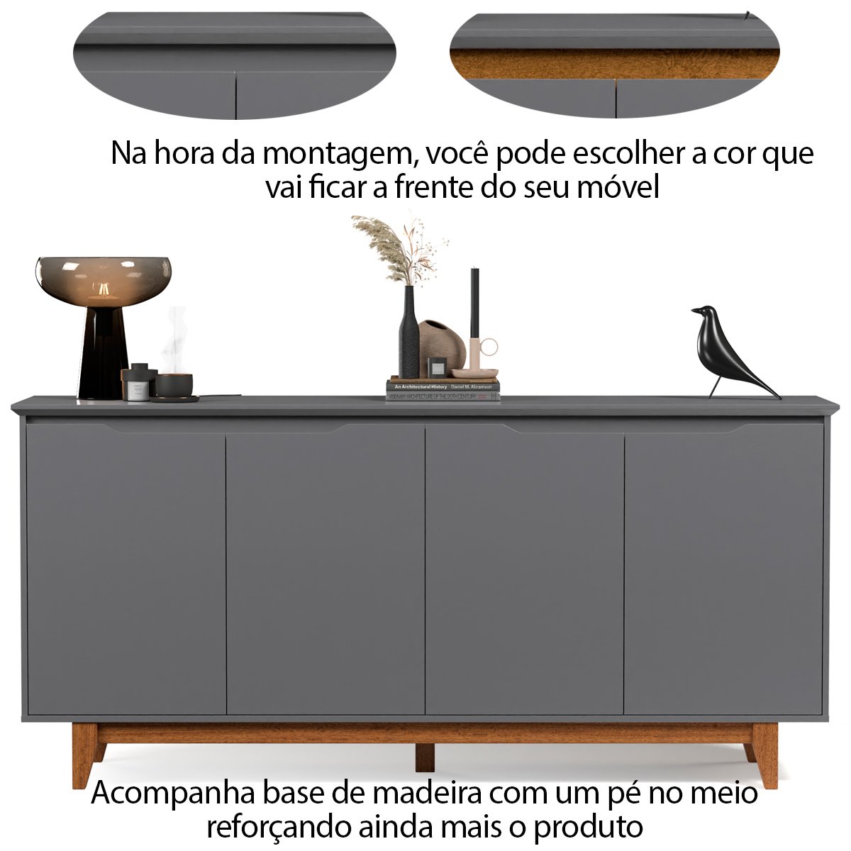 Buffet Aparador para Sala de Jantar 4 Portas Flop  Cinza - Casa Chick