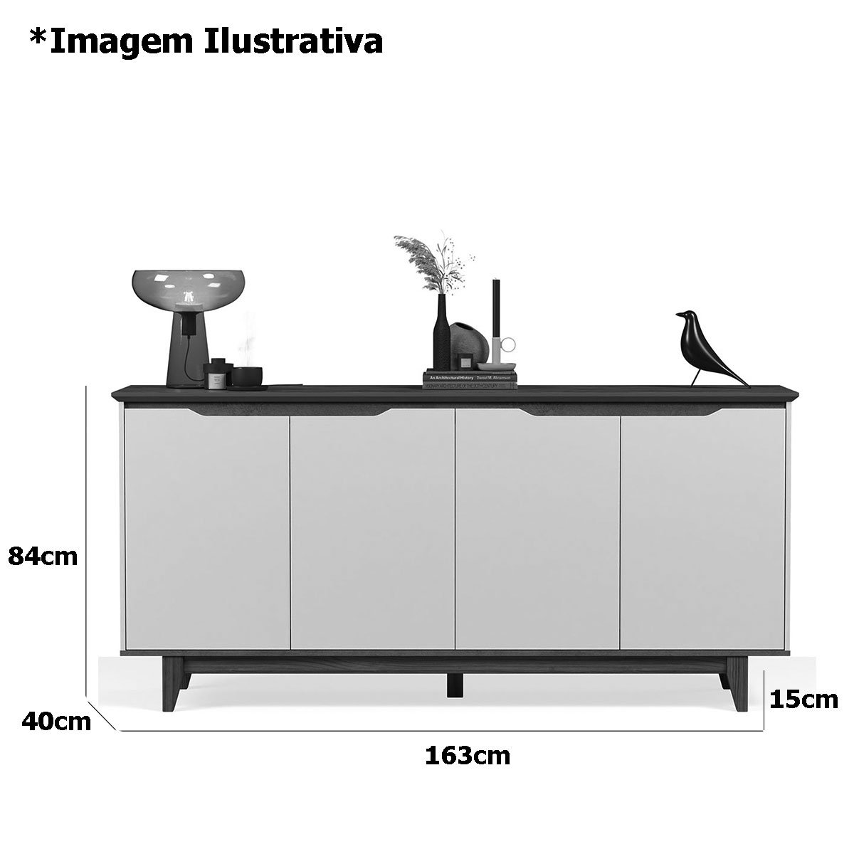Buffet Aparador para Sala de Jantar 4 Portas Flop  Preto