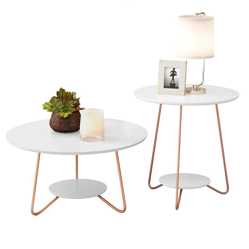 Conjunto Sala Mesa Centro e Apoio Liz Pés de Ferro Branco
