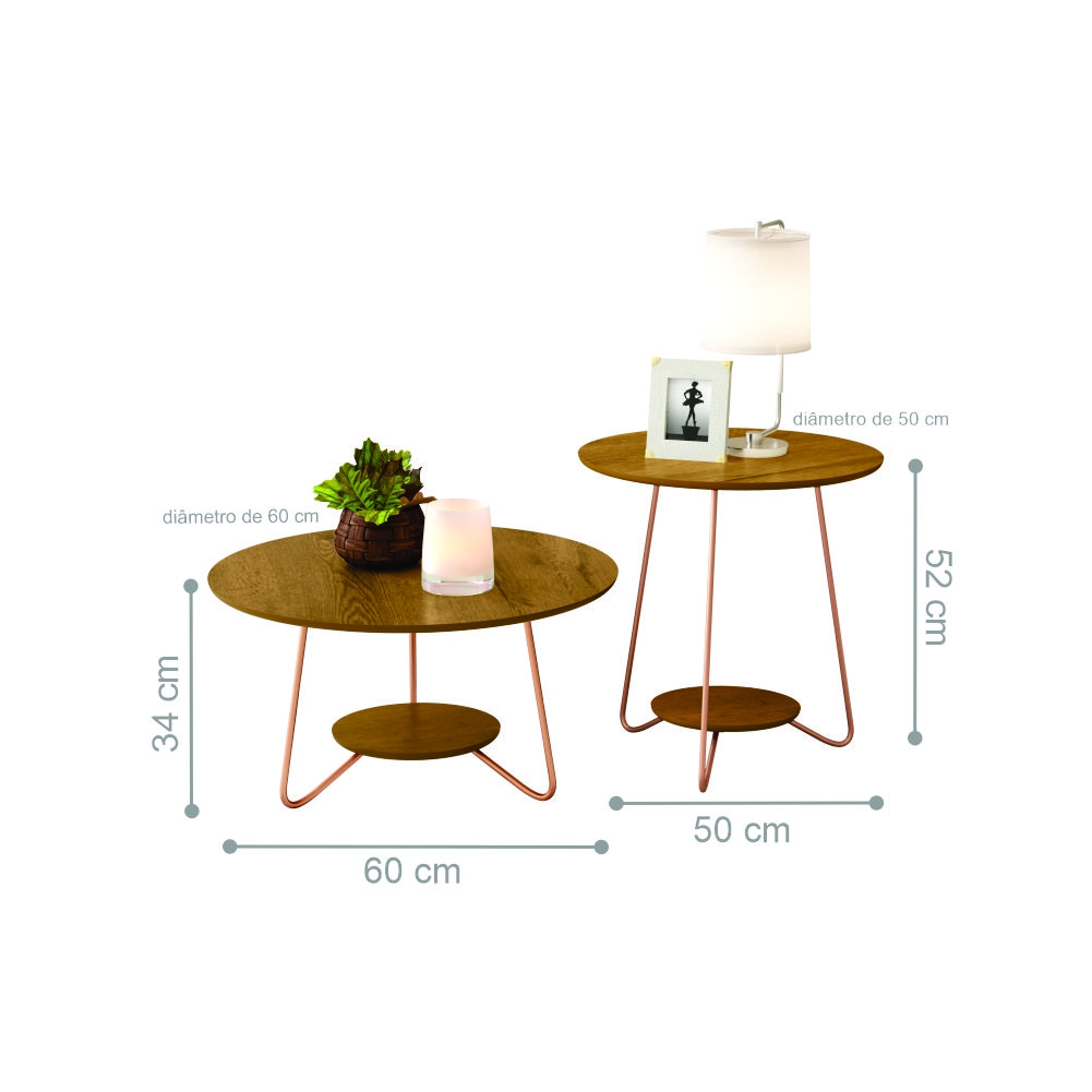 Conjunto de Mesa Centro e Lateral Back Freijo