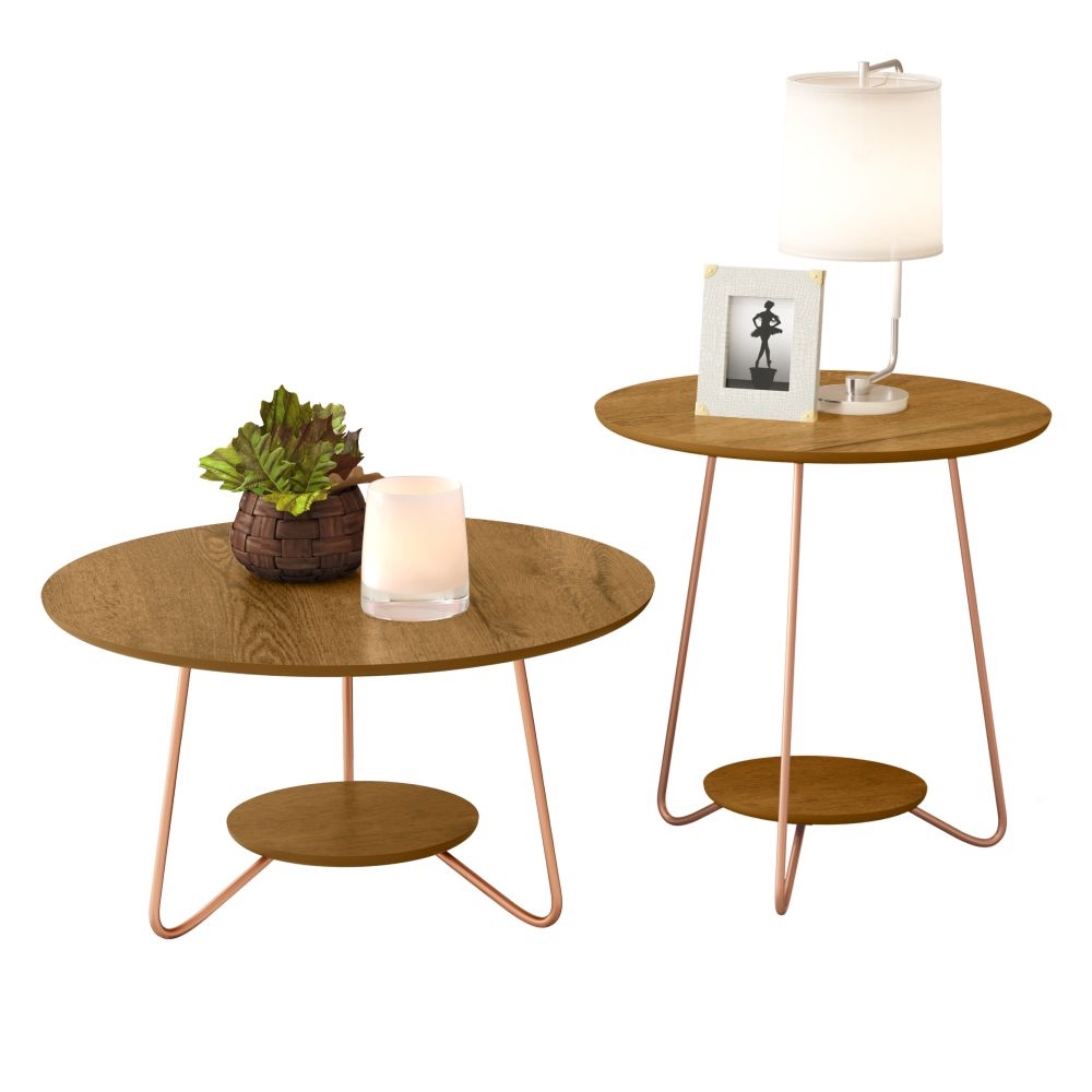 Conjunto de Mesa Centro e Lateral Back Freijo
