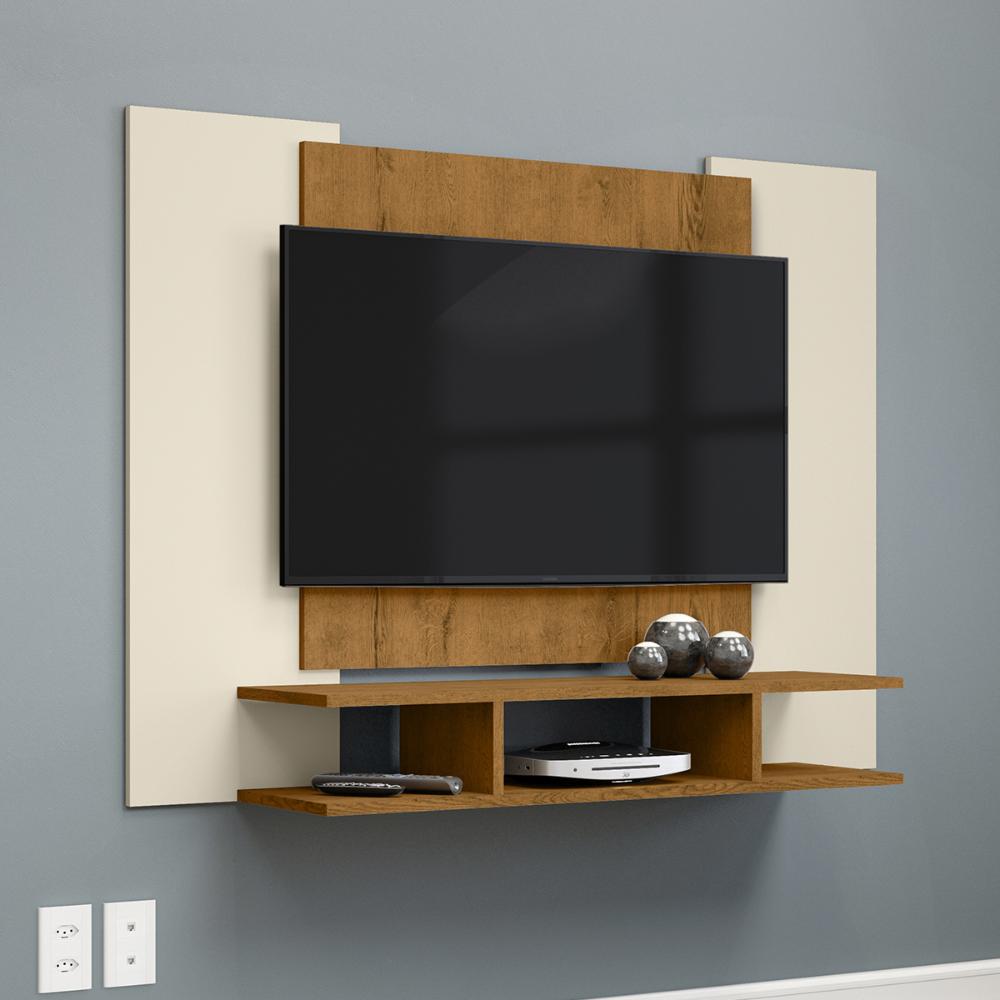 Estante Painel EJ Moderno TV 22 32 40 42 47 48 Polegadas Sala Quarto Pequeno – Off White/Freijó – RPM