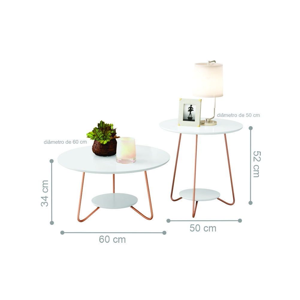 Jogo de Mesa Centro e Lateral Home Branco