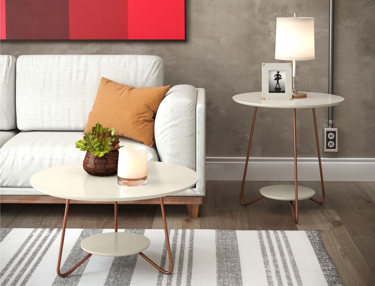 Jogo de Mesa Centro e Lateral Home Off White