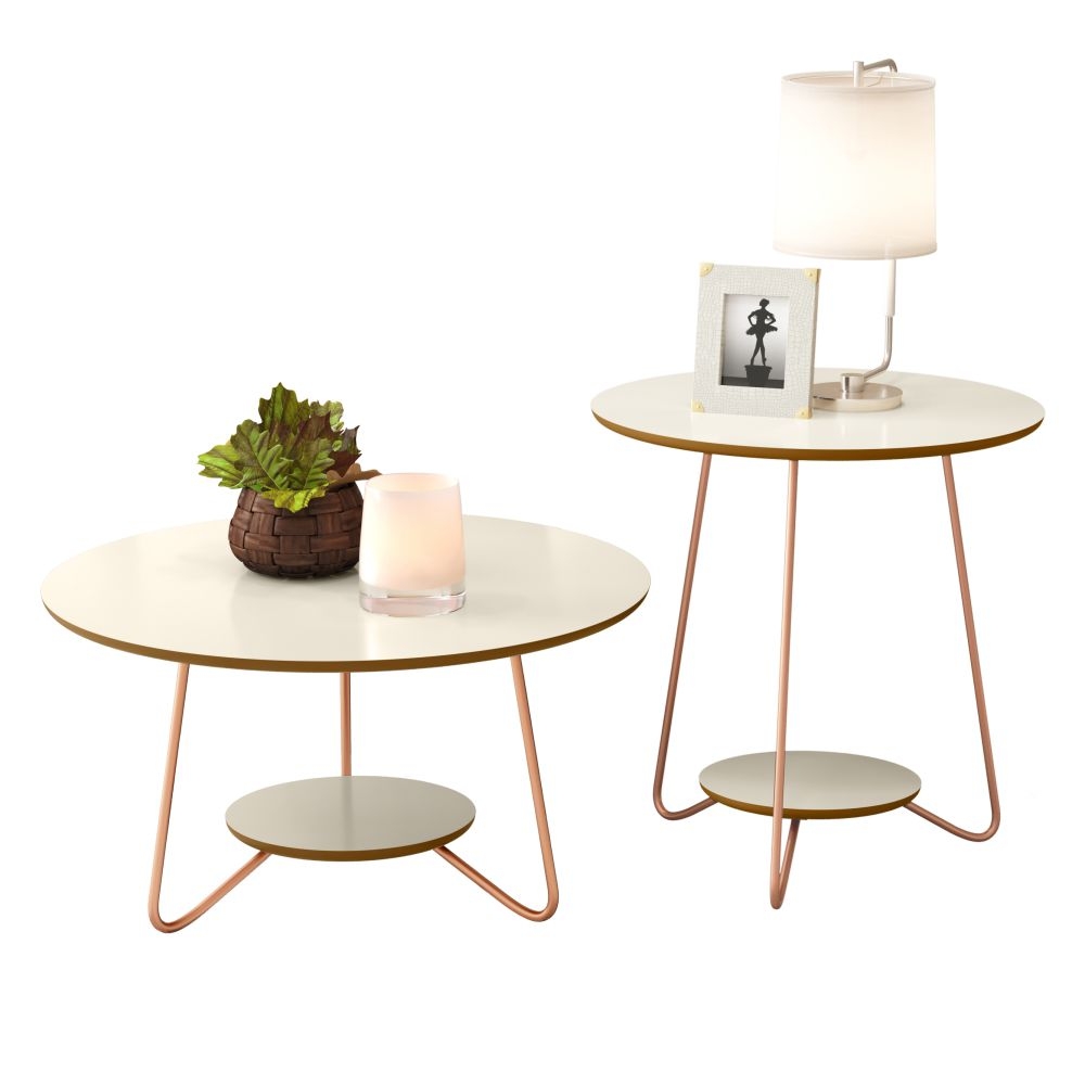 Jogo de Mesa Centro e Lateral Home Off White Freijo