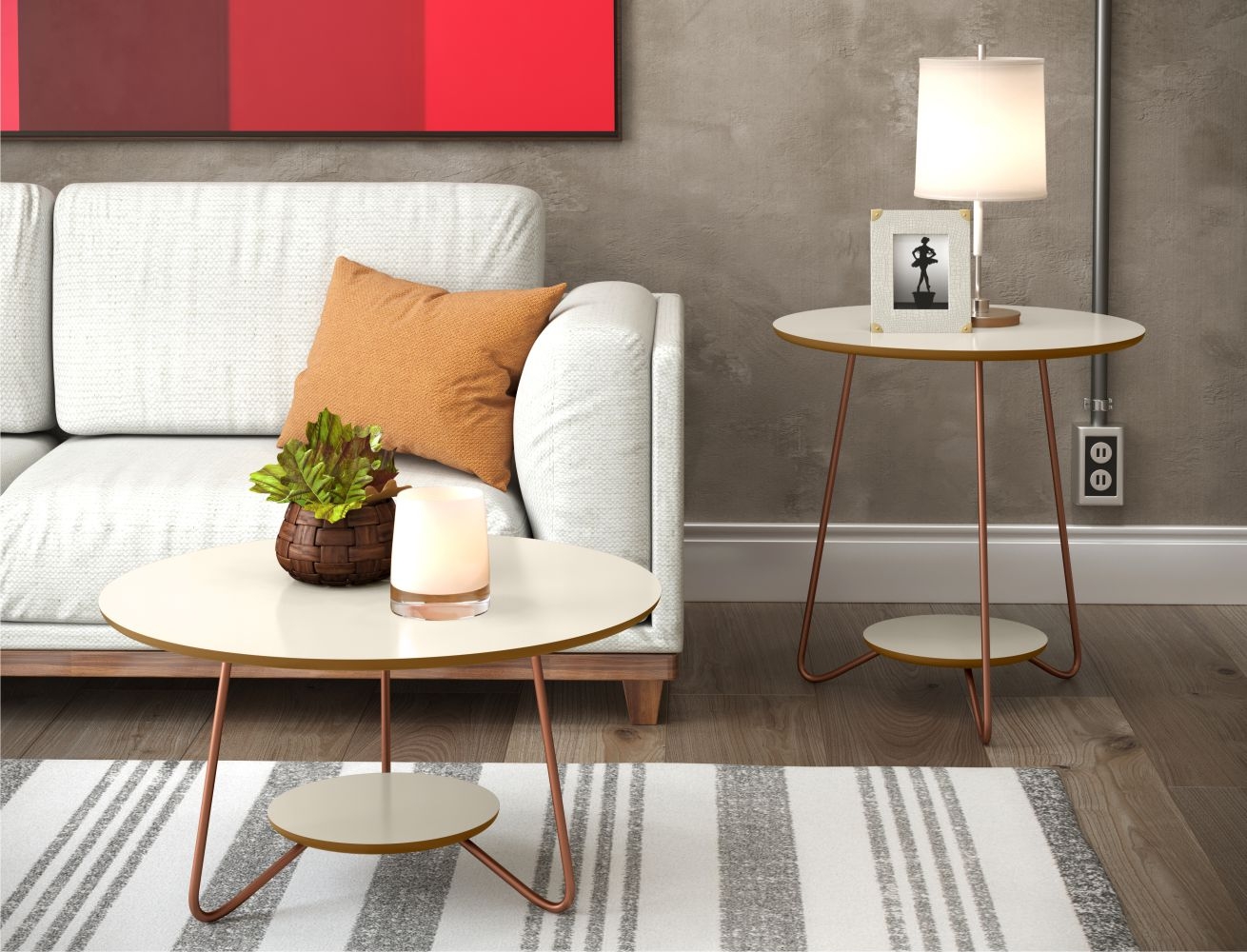 Jogo de Mesa Centro e Lateral Home Off White Freijo