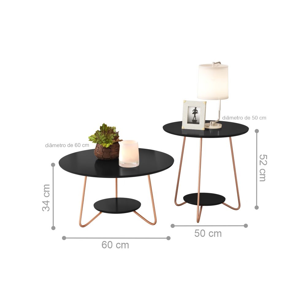 Jogo de Mesa Centro e Lateral Home Preto
