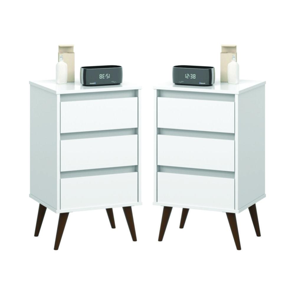 Kit de 2 Mesas de Cabeceira Alecrim Retrô Branco