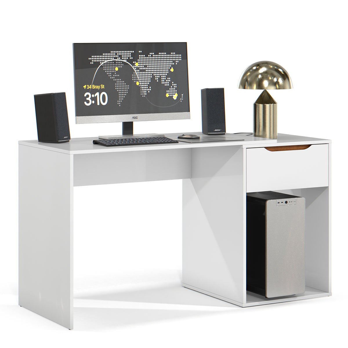 Mesa Escrivaninha 1 Gaveta com Suporte para CPU Flop Branco