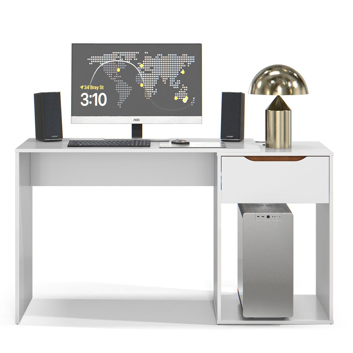 Mesa Escrivaninha 1 Gaveta com Suporte para CPU Flop Branco