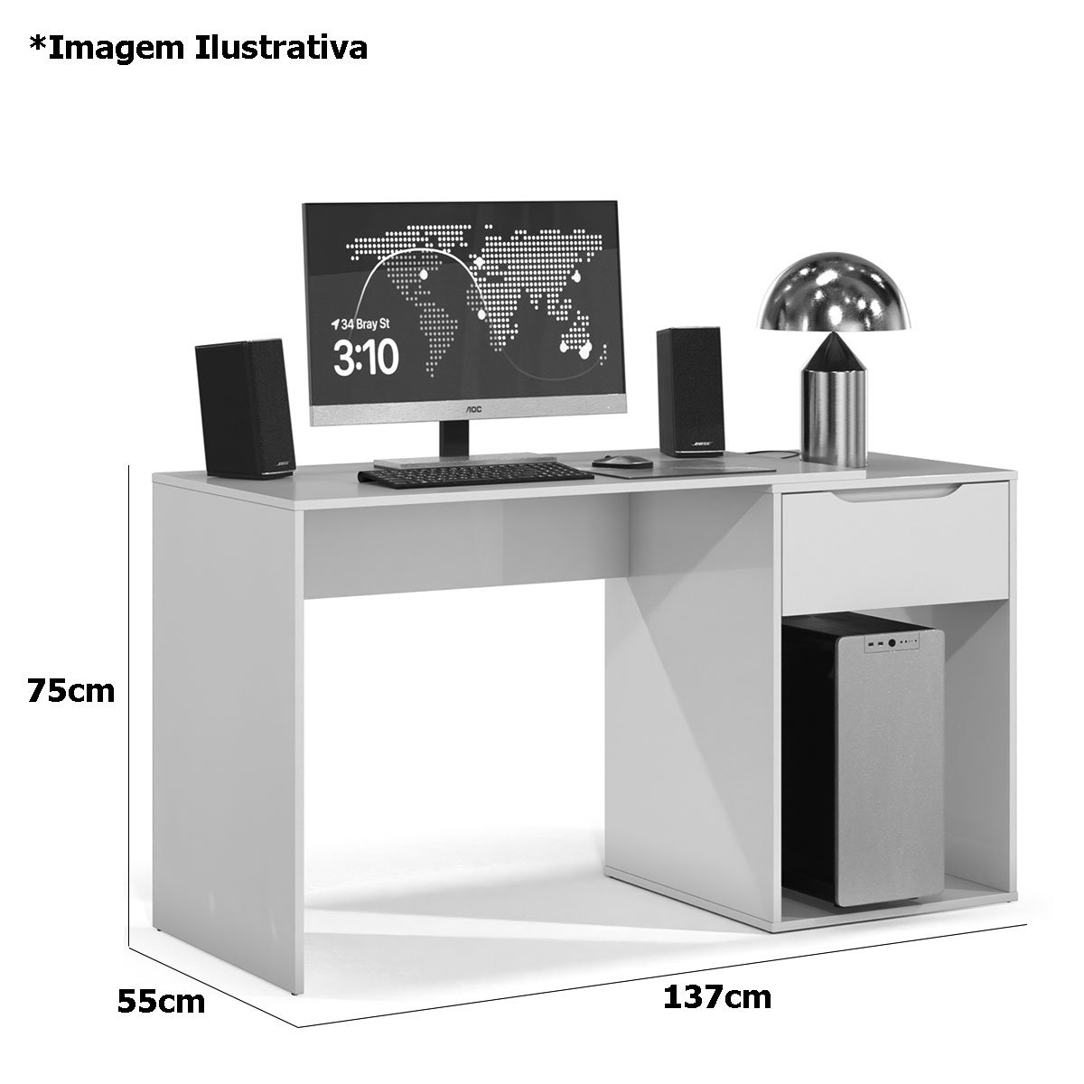 Mesa Escrivaninha 1 Gaveta com Suporte para CPU Flop Freijó