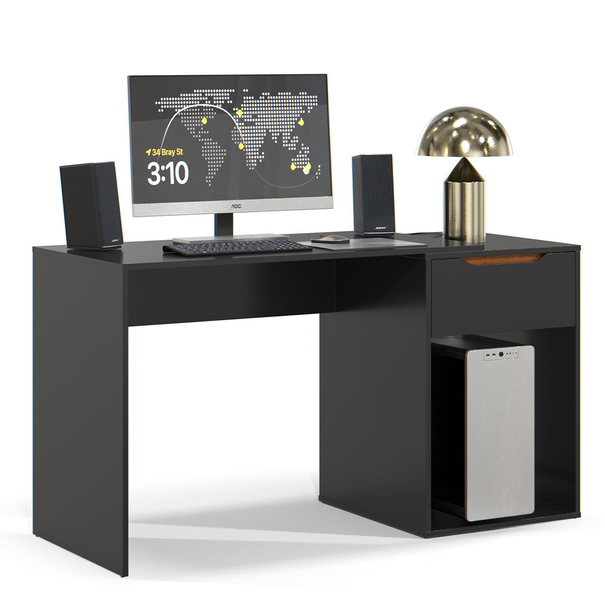 Mesa Escrivaninha 1 Gaveta com Suporte para CPU Flop Preto
