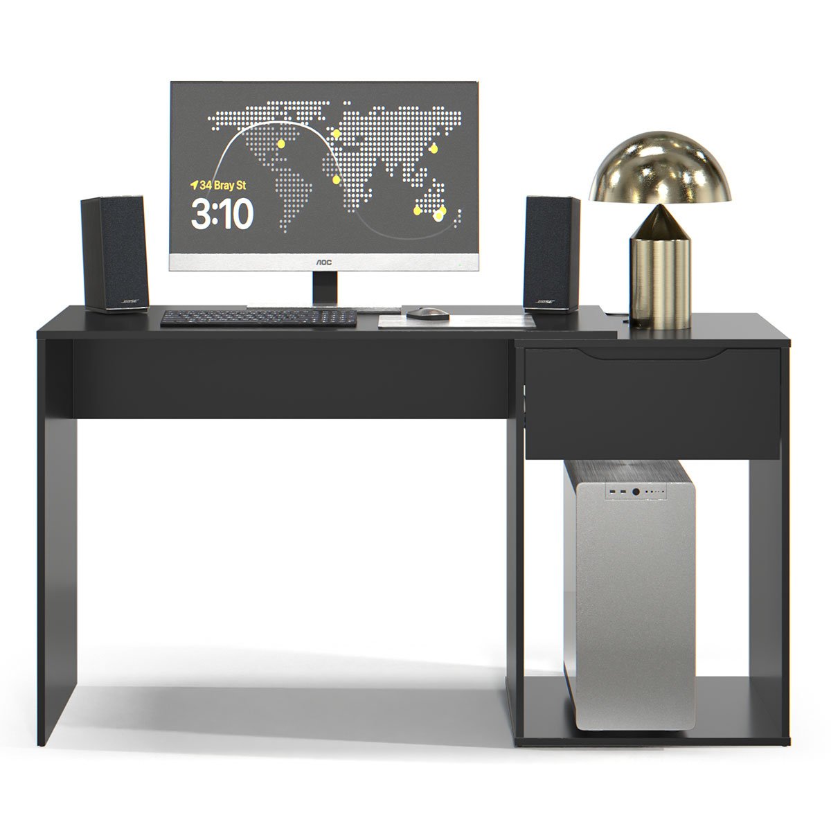 Mesa Escrivaninha 1 Gaveta com Suporte para CPU Flop Preto