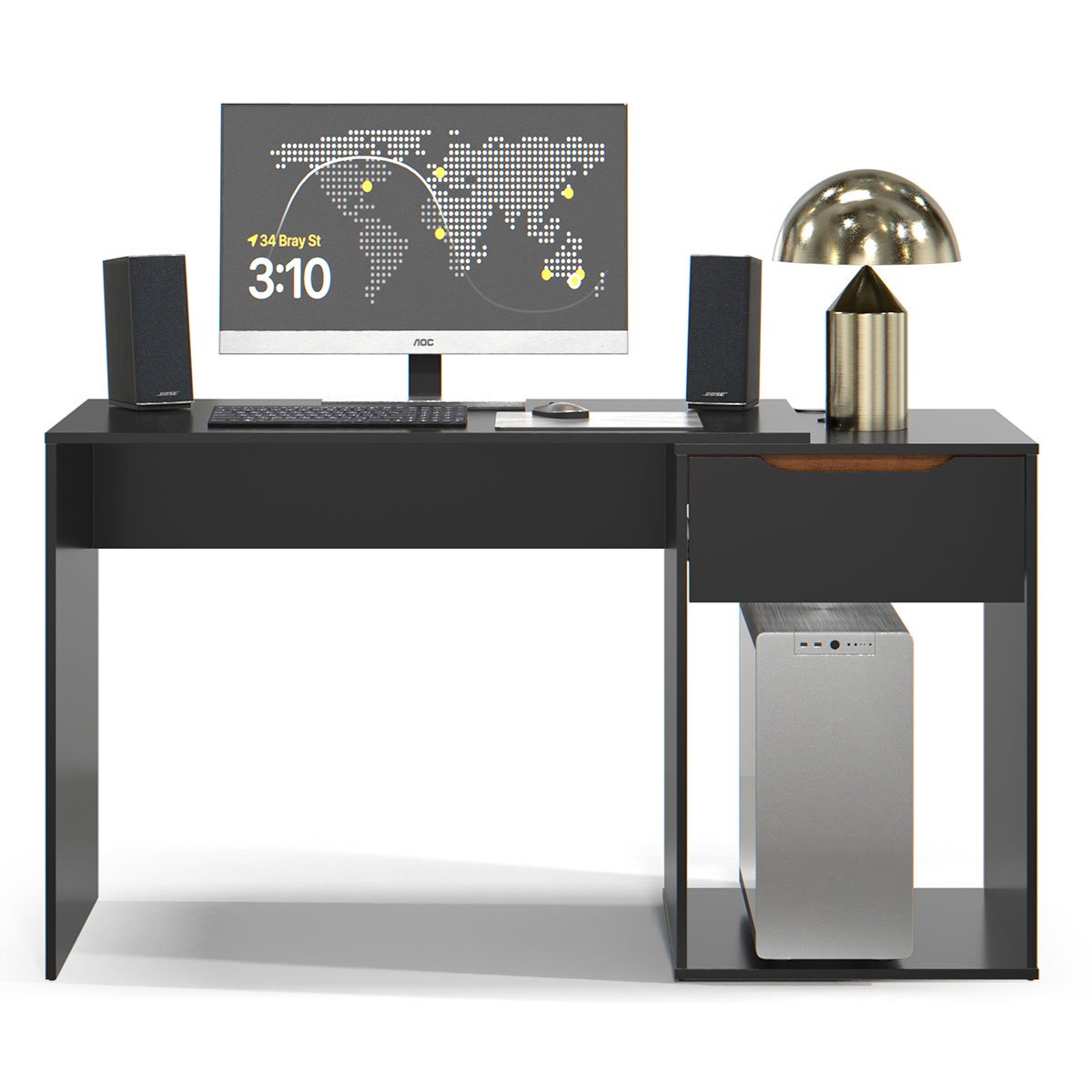 Mesa Escrivaninha 1 Gaveta com Suporte para CPU Flop Preto