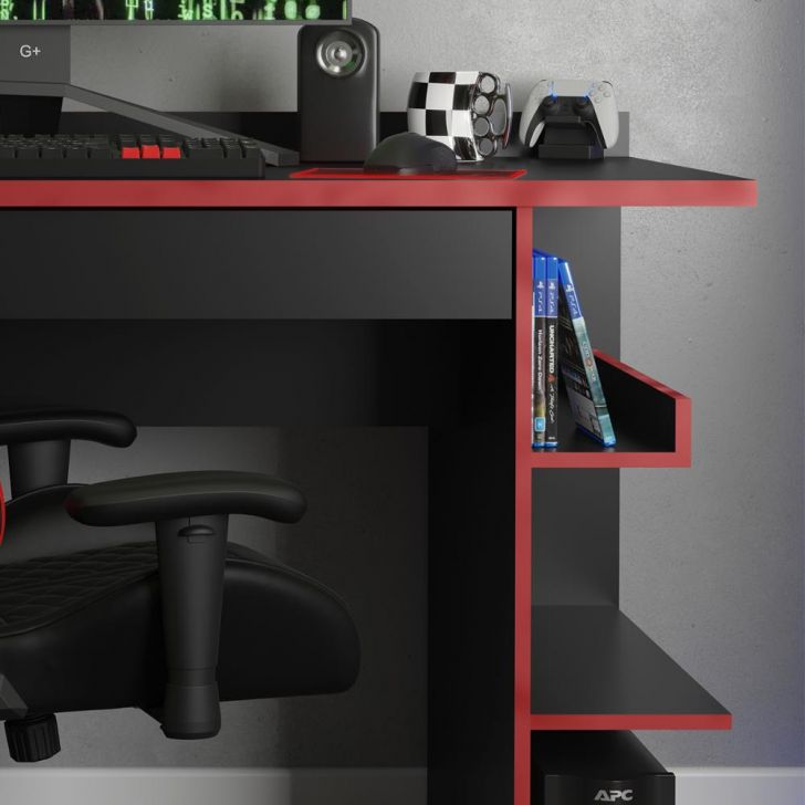 Mesa Escrivaninha Gamer Preta Com Vermelho Para Jogos Online - E