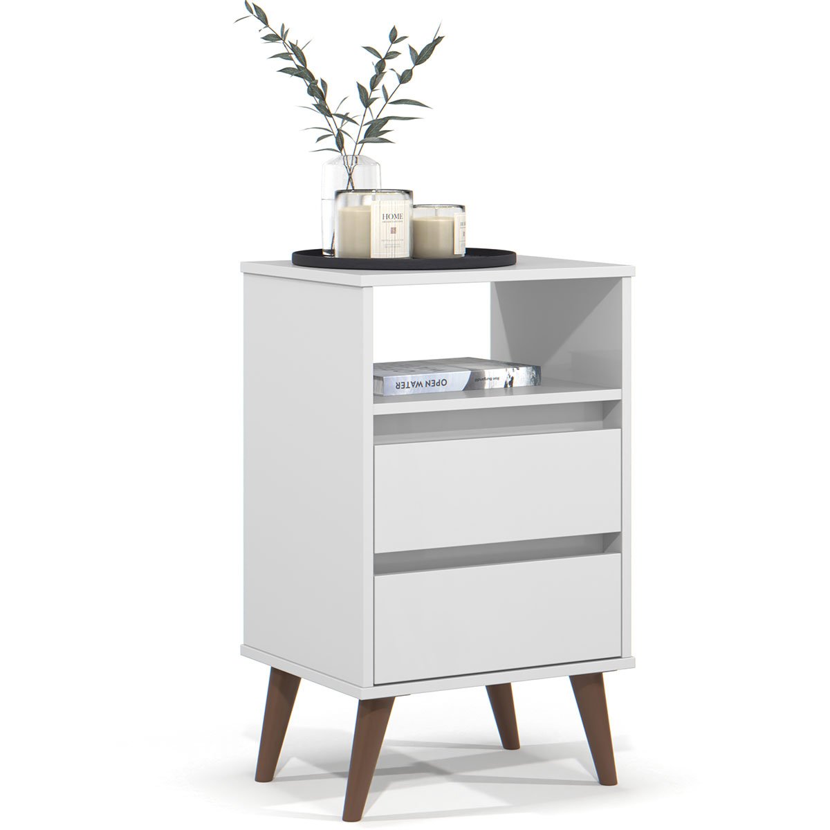 Mesa de Cabeceira 2 Gavetas com Nicho Aroma Branco