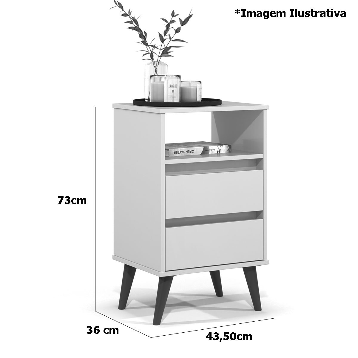 Mesa de Cabeceira 2 Gavetas com Nicho Aroma Branco