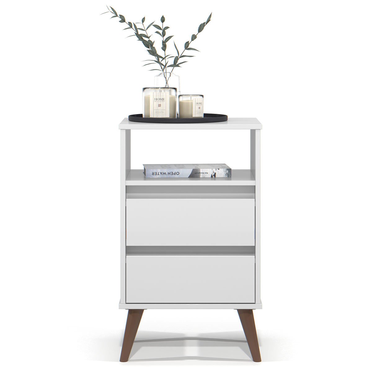 Mesa de Cabeceira 2 Gavetas com Nicho Aroma Branco