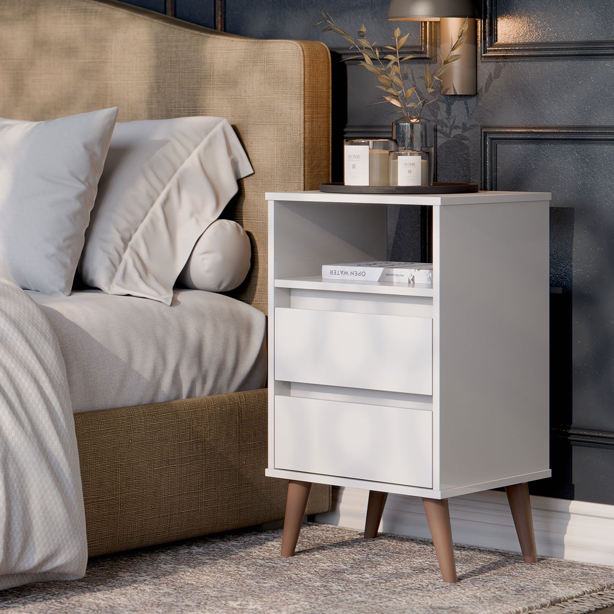 Mesa de Cabeceira 2 Gavetas com Nicho Aroma Branco