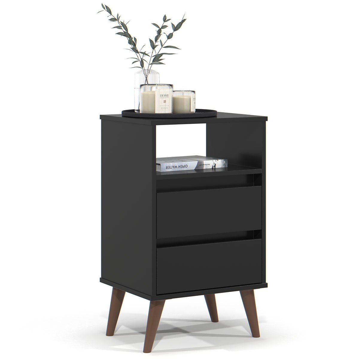 Mesa de Cabeceira 2 Gavetas com Nicho Aroma Preto